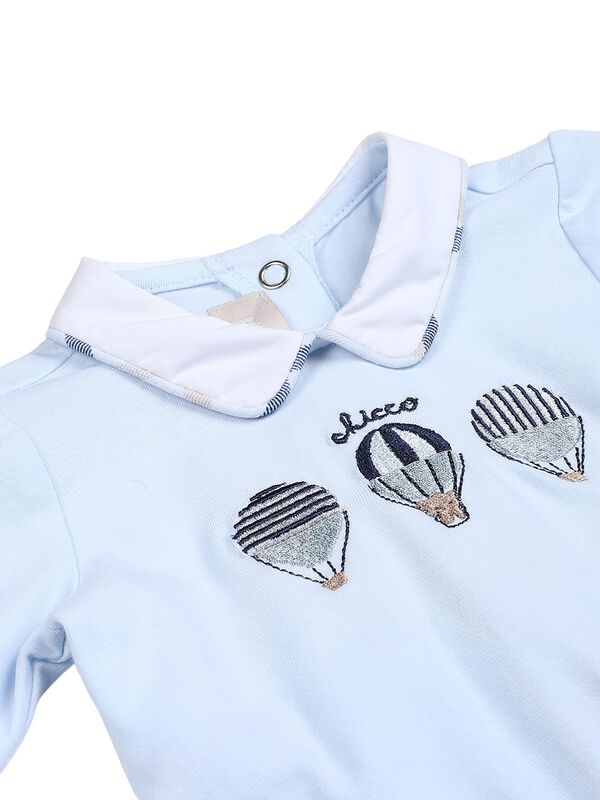 Boys Light Blue Nappy Opening Babysuit image number 2
